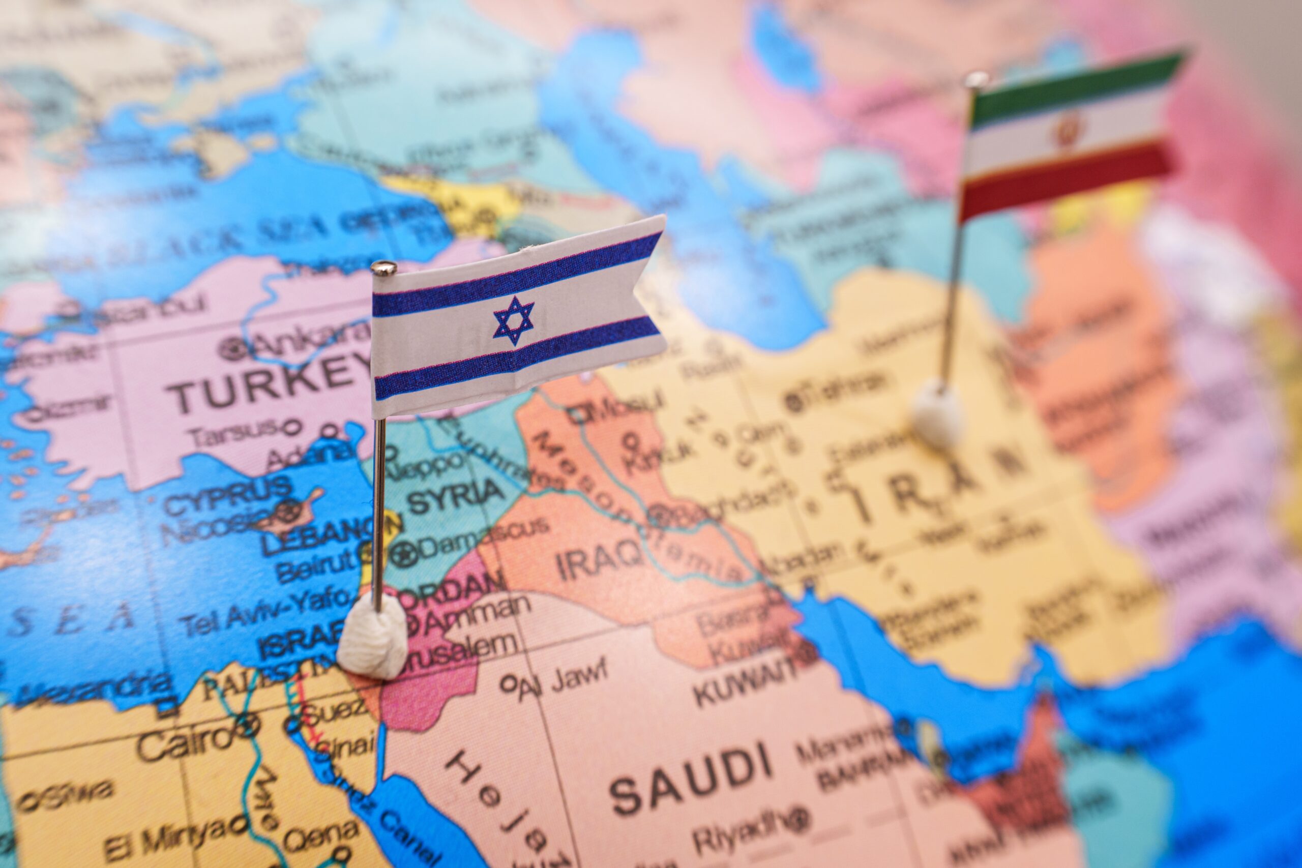 map showing the locations of israel and iran