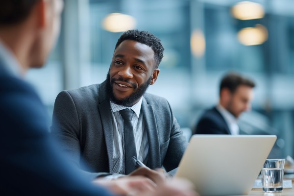 middle aged man discussing his financial goals with a kirk capital advisor
