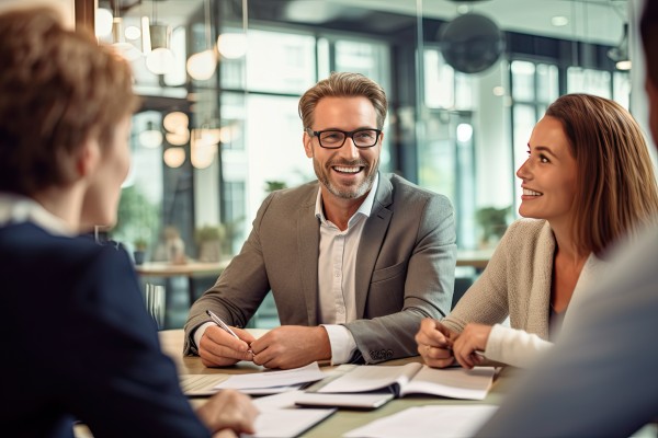 middle aged man discussing his financial portfolio with his wealth managers at kirk capital advisors