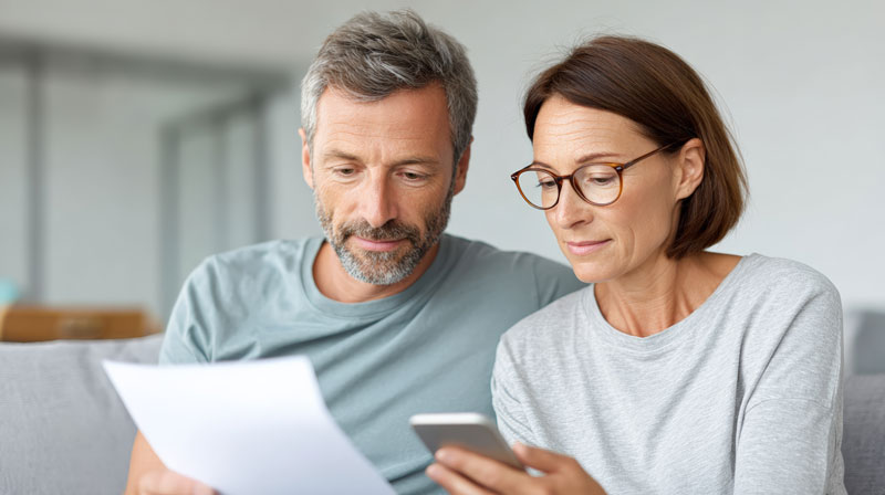 a middle aged couple managing their finances and investments