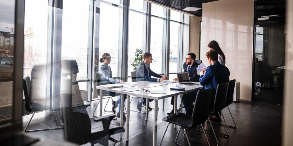 corporate business team meeting about employee benefits