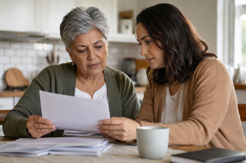 mother and daughter reviewing wealth planning documents