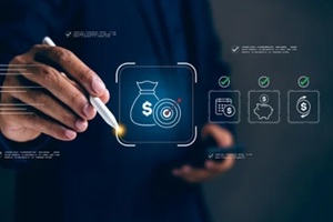 businessman set financial goals and track budget planning with virtual interface