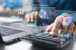 businessman use laptop and calculator to finance management on financial analytics dashboard to accounting data analysis